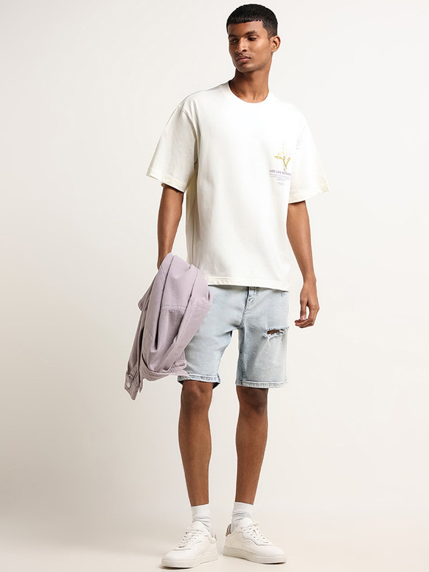 Nuon by Westside Off-White Contrast Print Relaxed Fit T-Shirt