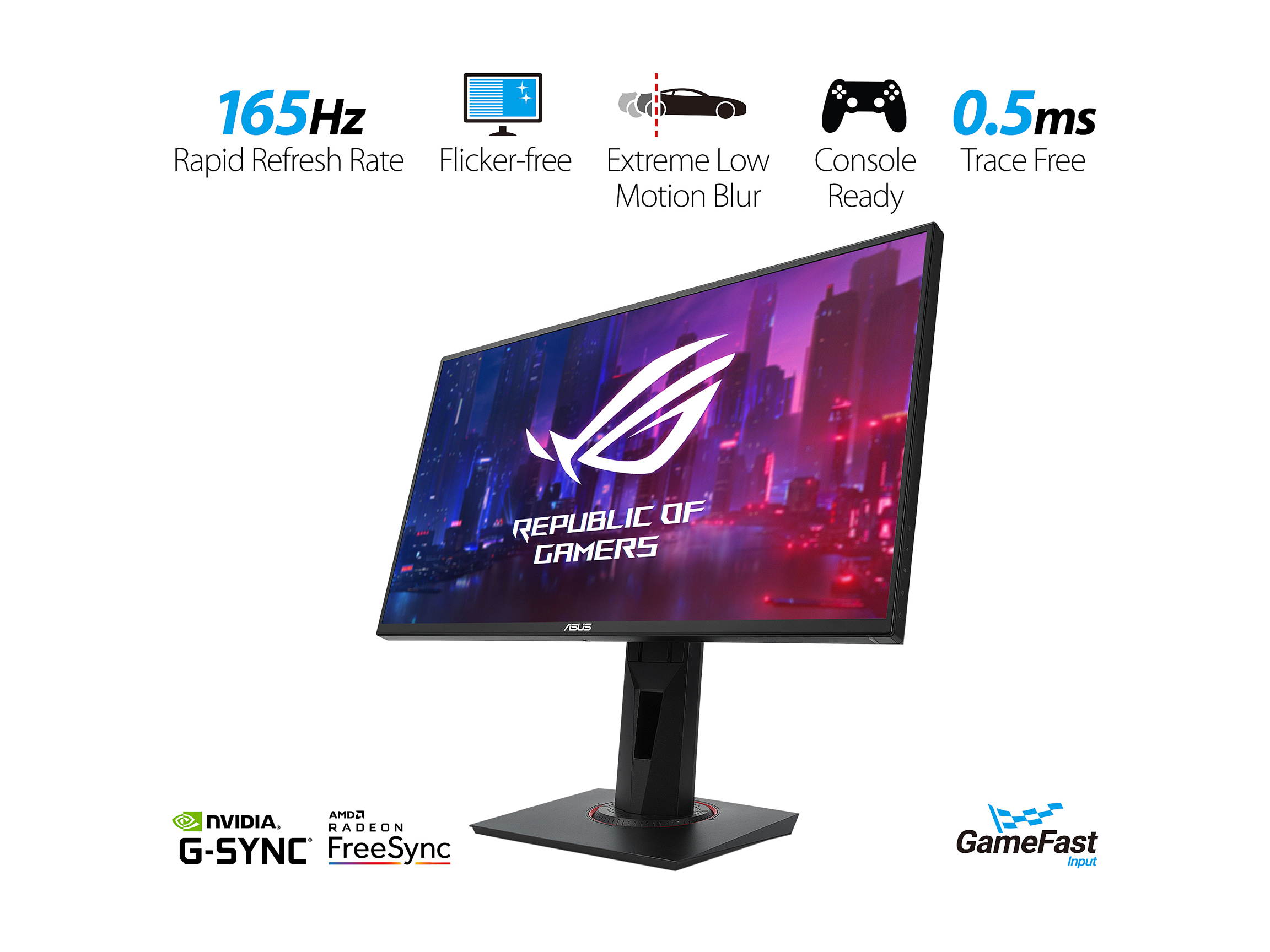 ASUS VG258QR 25" (Actual size 24.5") Full HD 1920 x 1080 up to 0.5ms (GTG) 165Hz DVI-D HDMI DisplayPort G-SYNC Compatible Asus Eye Care with Ultra Low-Blue Light & Flicker-Free Gaming Monitor