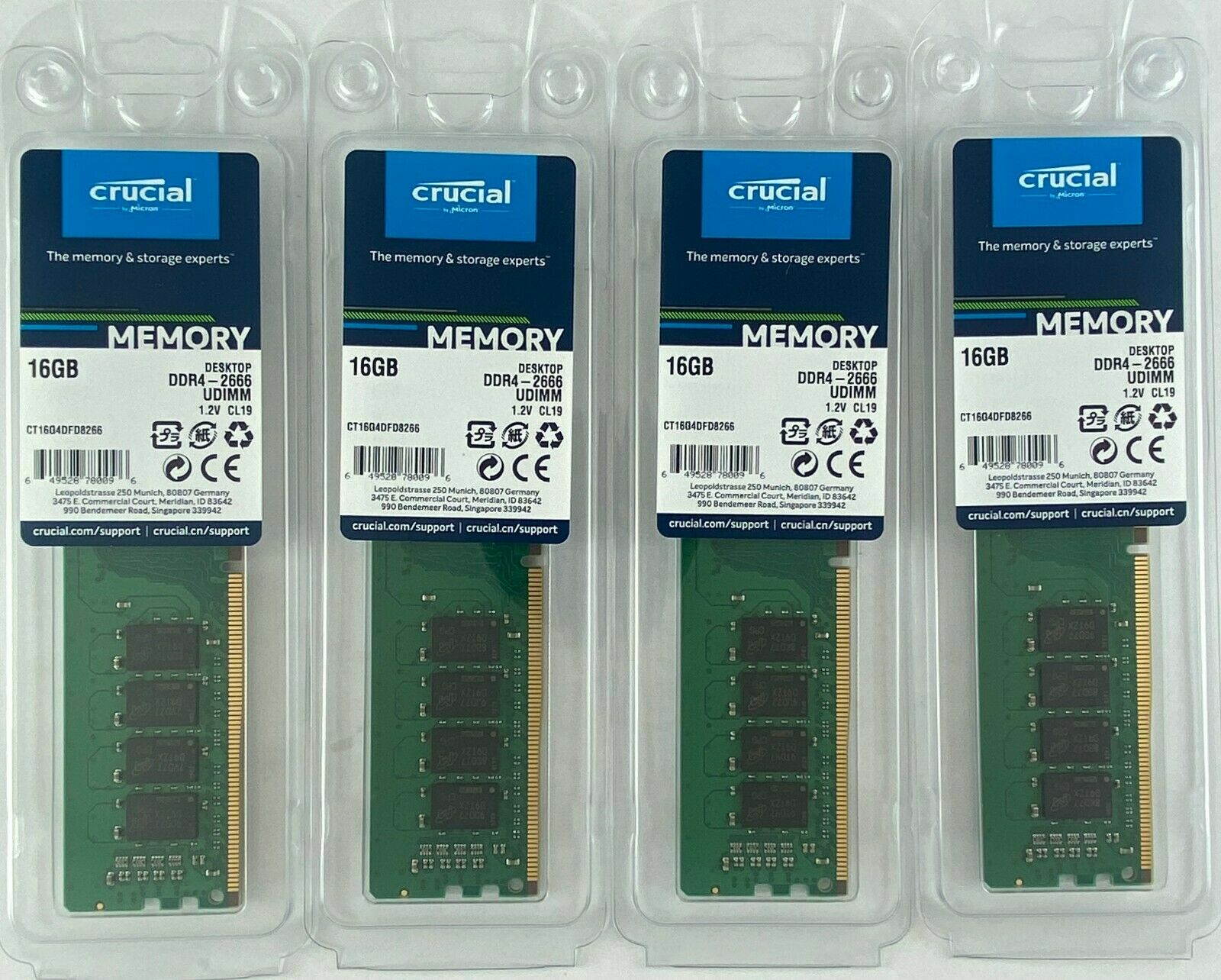 Crucial 64GB (16GBx4) PC4-21300 (DDR4-2666) Memory  CT16G4DFD8266 Desktop RAM