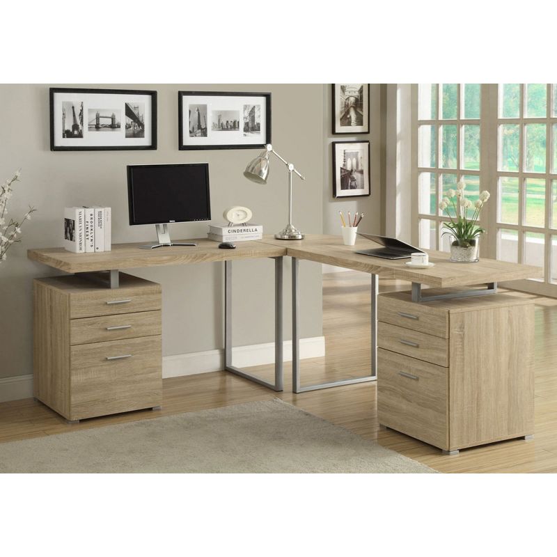 Monarch Specialties Left or Right Facing 47-Inch Modern Home Office Computer Study Writing Desk with Filing Drawer, Natural & Silver