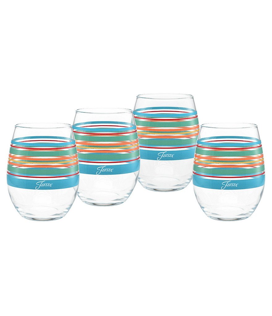 Fiesta Rainbow Radiance Stripe Stemless Wine Glasses, Set of 4