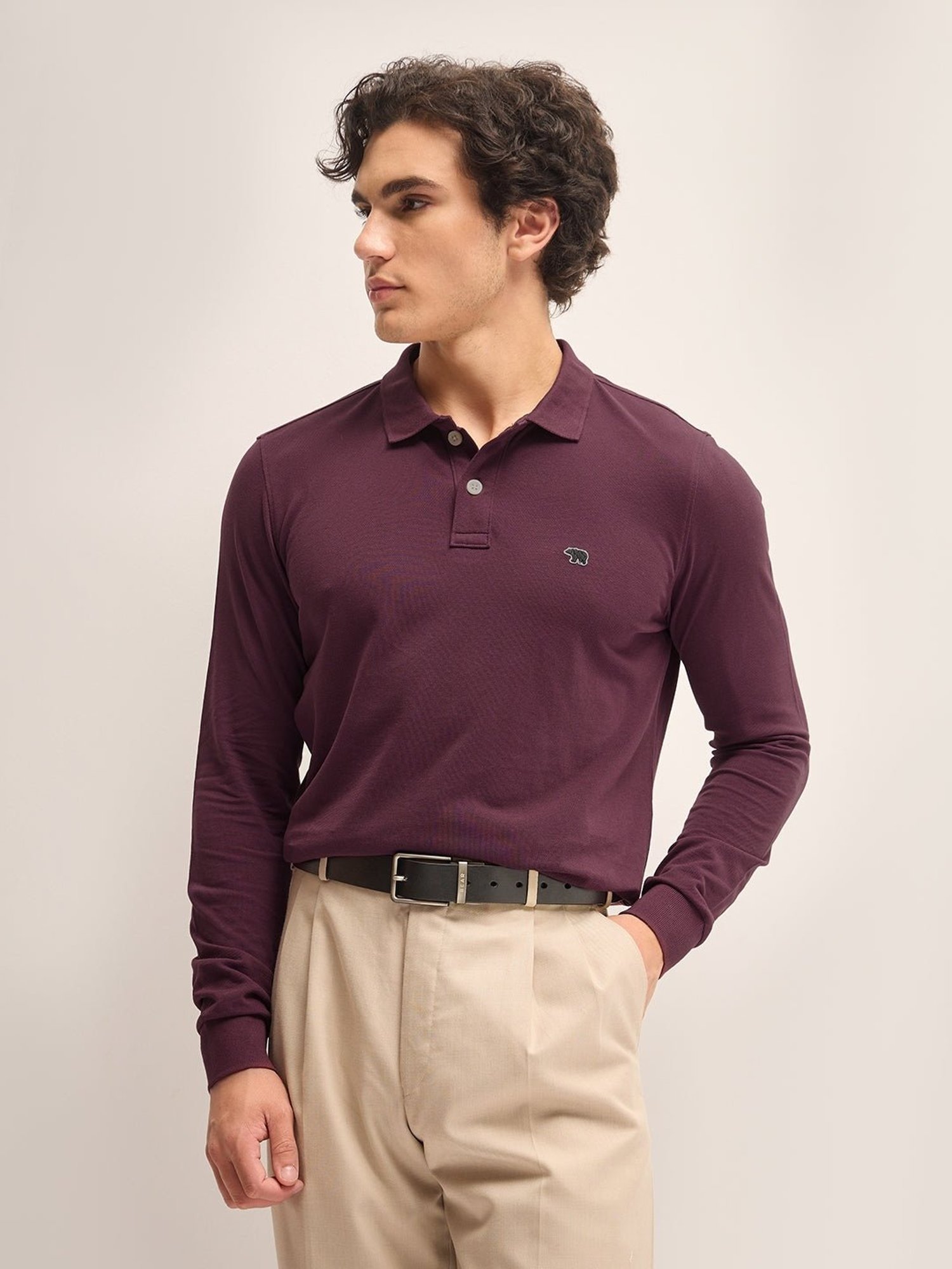 The Bear House Purple Cotton Regular Fit Polo T-Shirt