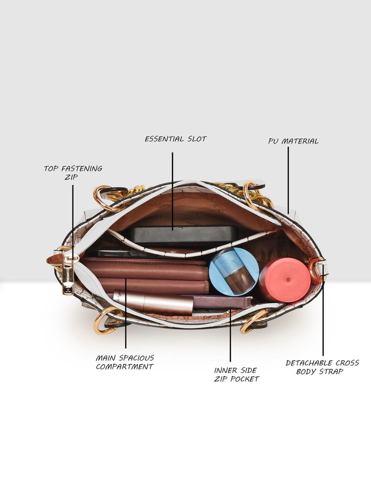 Esbeda White Textured Medium Handbag