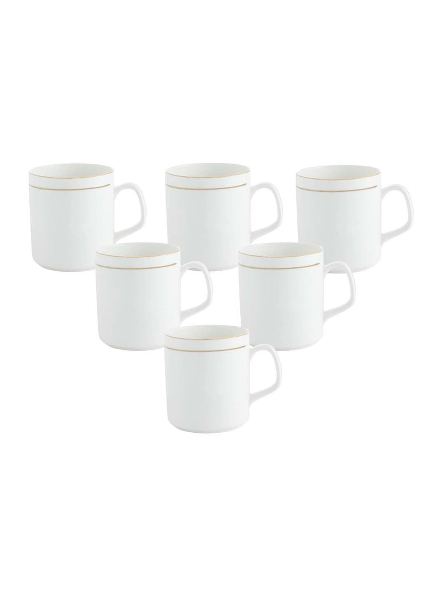 Clay Craft White & Gold Fine Ceramic Coffee & Tea Mugs (220 ml) - Set of 6