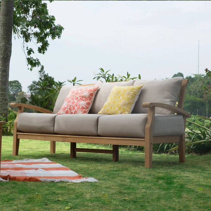 Caterina Teak Patio Sofa with Cushion - Beige - Cambridge Casual