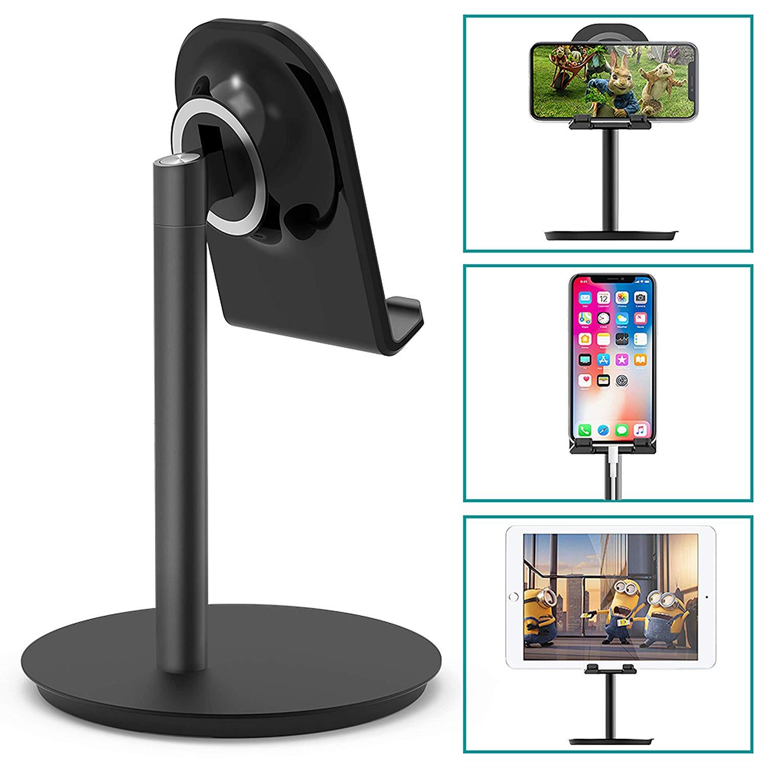 Klearlook Cell Phone Stand, Height Adjustable Desk Stand Holder Compatible for iPhone Galaxy Phone Tablet Smartphone Stand (Black)