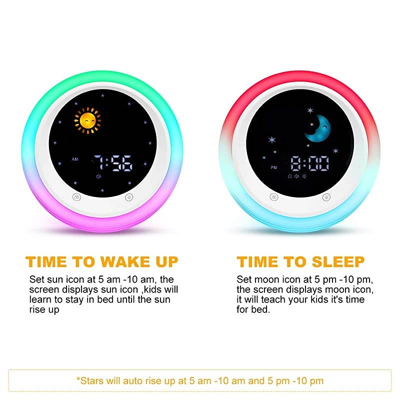 Time to Wake Alarm Clock for Kids Childrens Sleep Trainer Kids Wake Up Light Sleep Sound Machine