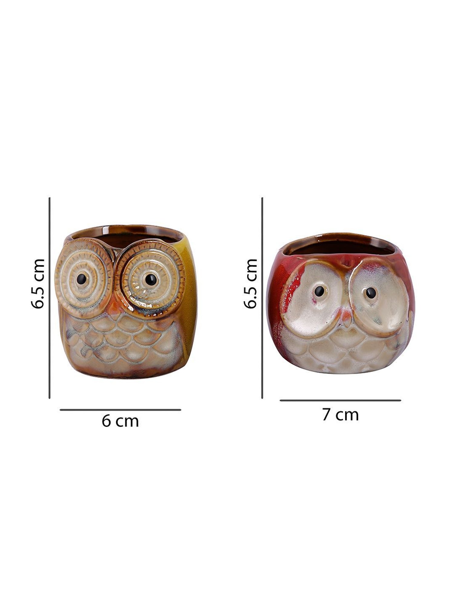 Tayhaa Multicolor Ceramic Small Size Owl Planter - Set of 2