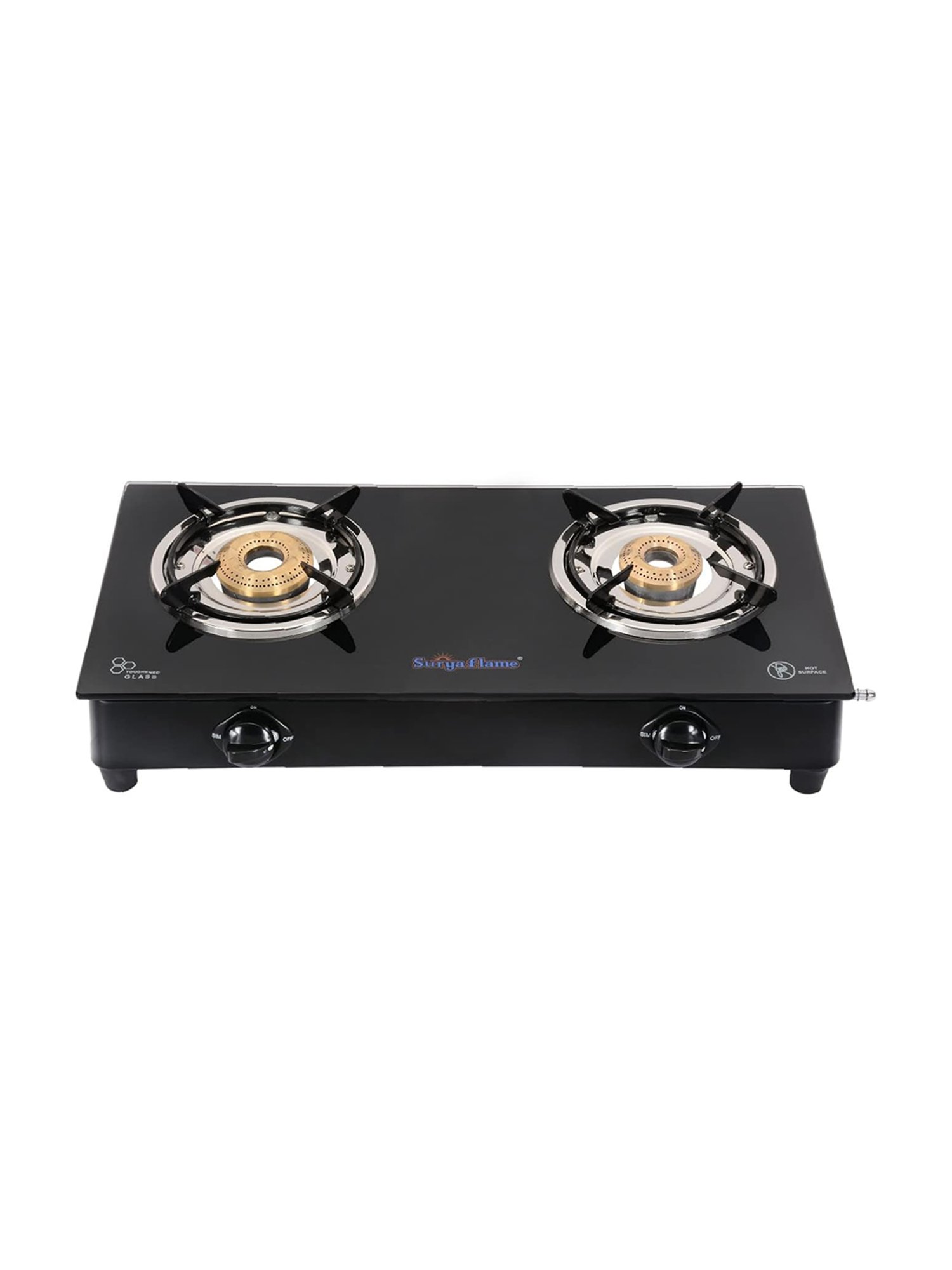 Suryaflame Black Mild Steel Glass Top Gas Stove with 2 Burners