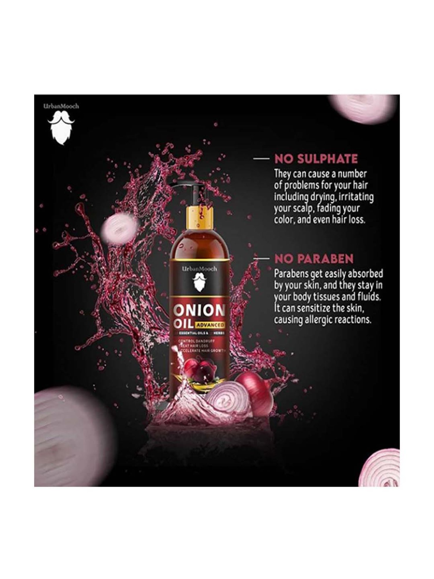 UrbanMooch Onion Hair Oil & Neem Wood Comb Set - 200 ml