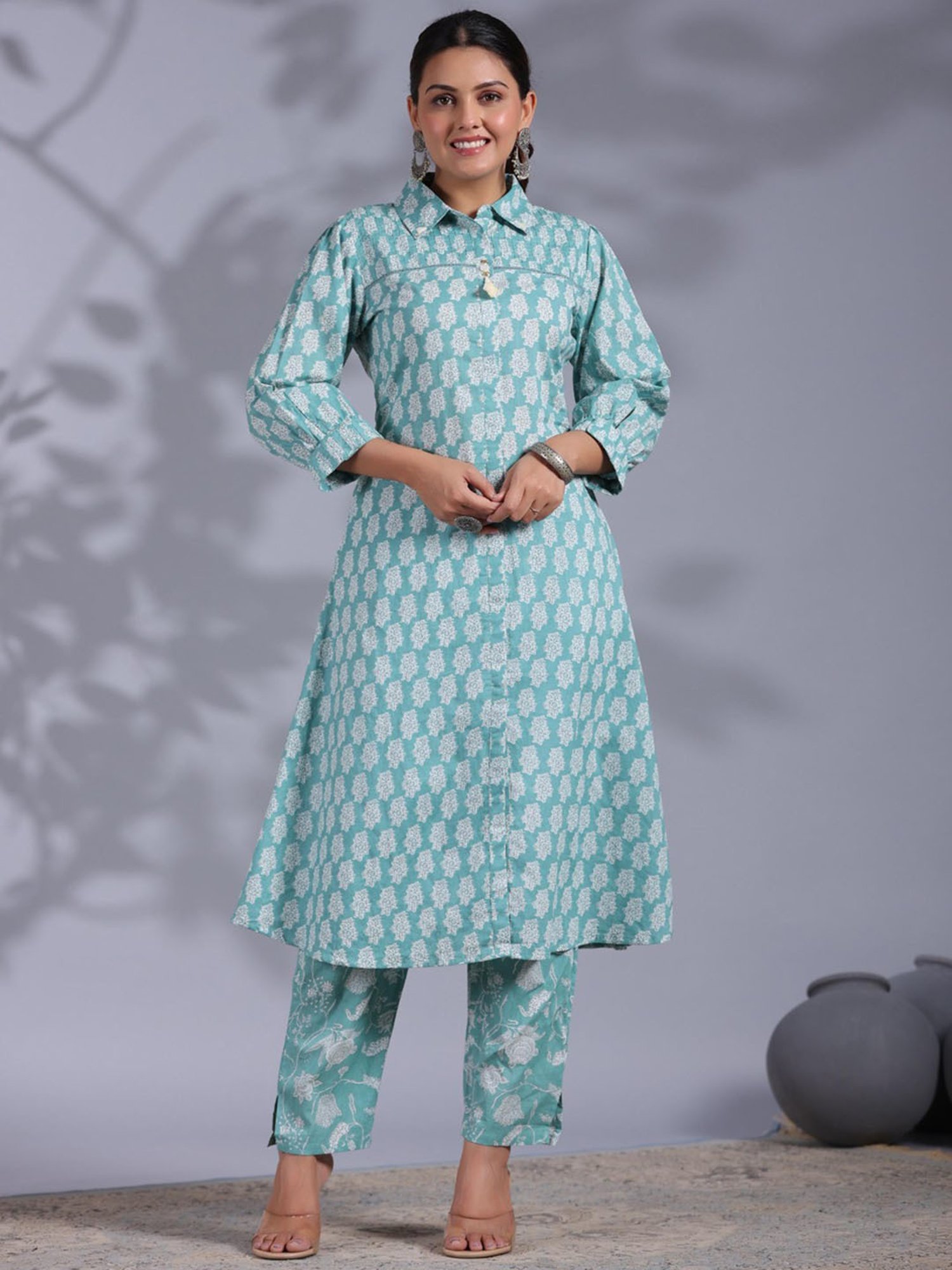 Autumnlane Ishani Softblue Cotton Kurta Pant Set