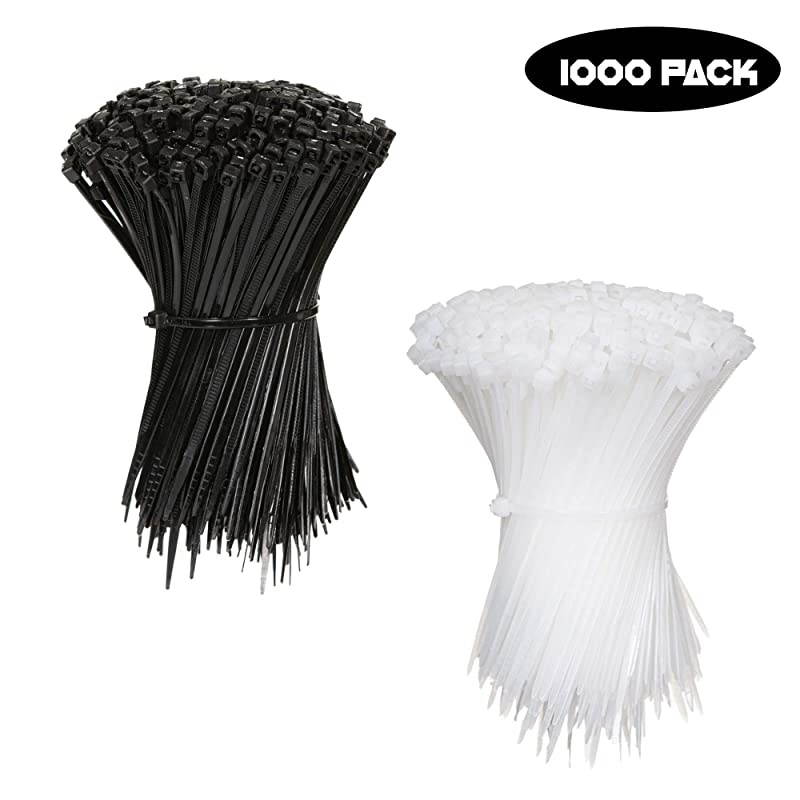 Zip Ties BULK PACK OF 1000 4 Inch Cable Ties in Black and White 25lb Strength Tie Wraps Perfect for Tying Cables Wires Organization and So Much More