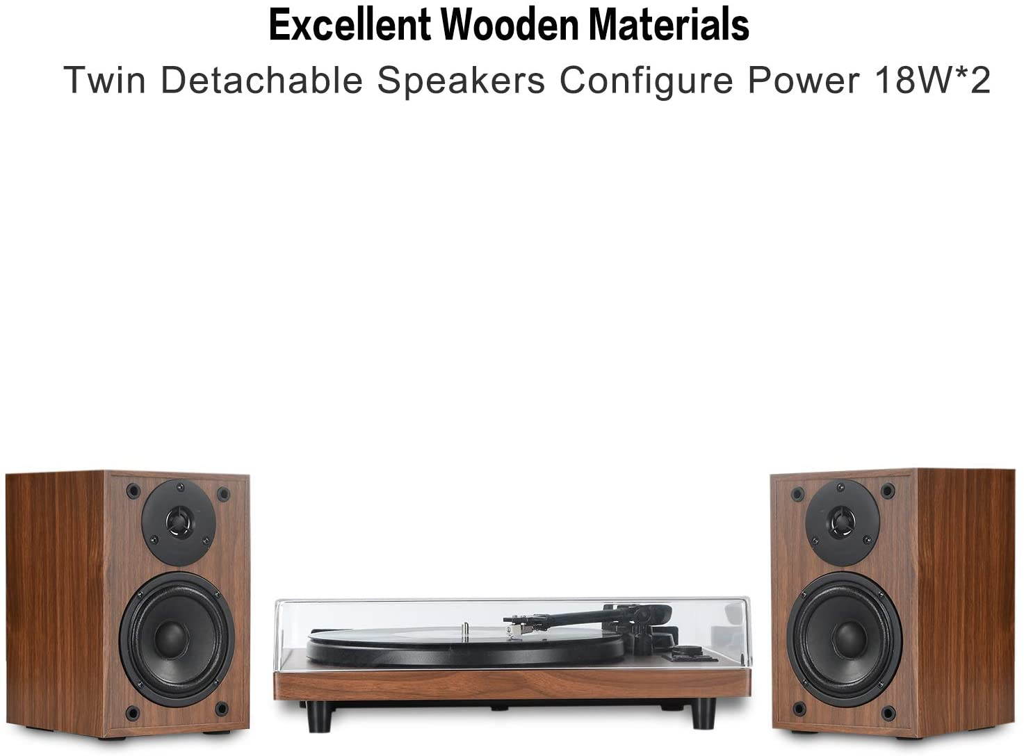 DIGITNOW Vinyl Record Player with Magnetic Cartridge & Adjustable Counter Weight,Wireless Bluetooth Turntable HiFi System with 36 Watt Detachable Speakers for High Fidelity Sound.