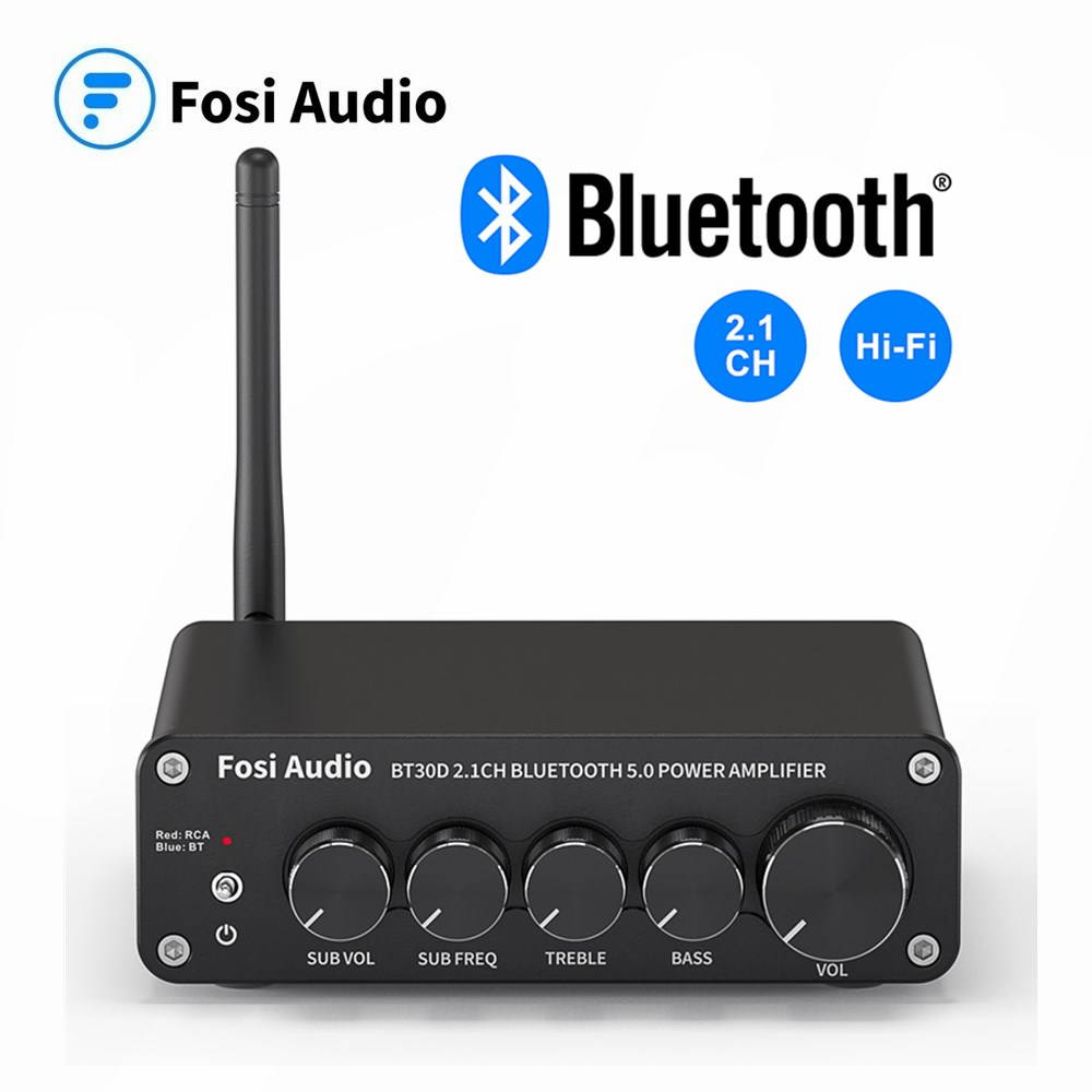 Fosi Audio BT30D Bluetooth 5.0 Stereo Amplifier 2.1 Channel Bass & Treble Control Integrated Amp Audio Subwoofer 50W x2 + 100W