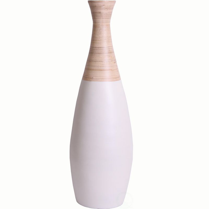 Uniquewise "31.5 Spun Bamboo Tall Trumpet Floor Vase, White and Natural"
