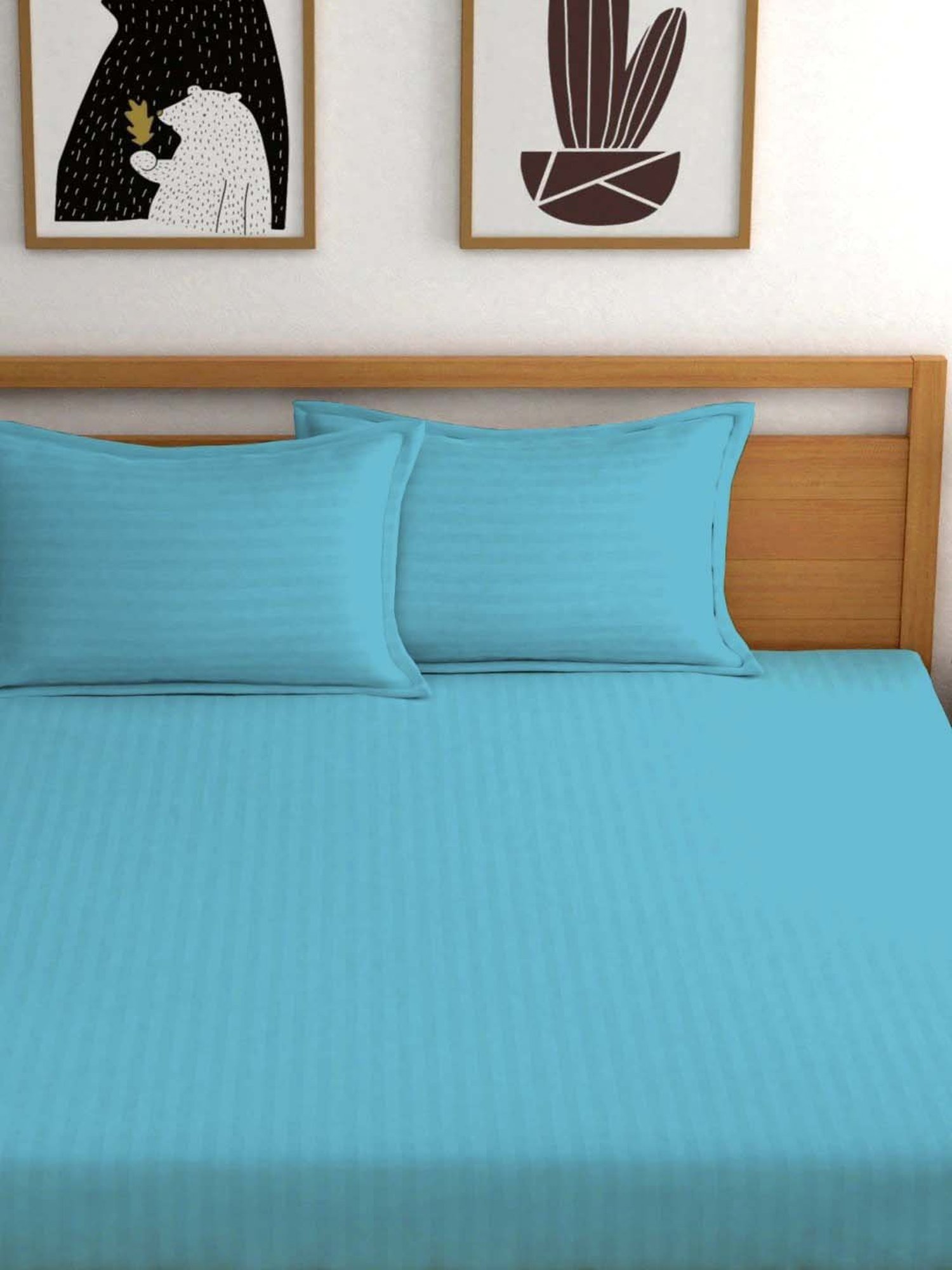 Ariana Blue Cotton 210 TC Satin King Bedsheet Set