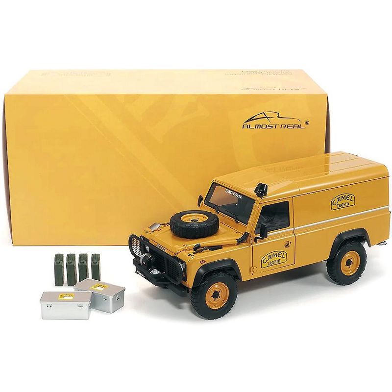 Land Rover 110 Panel Truck Sandglow Orange & Accessories Camel Trophy Support Unit Borneo 1985 Ltd Ed 1000 pcs 1/18 Almost Real