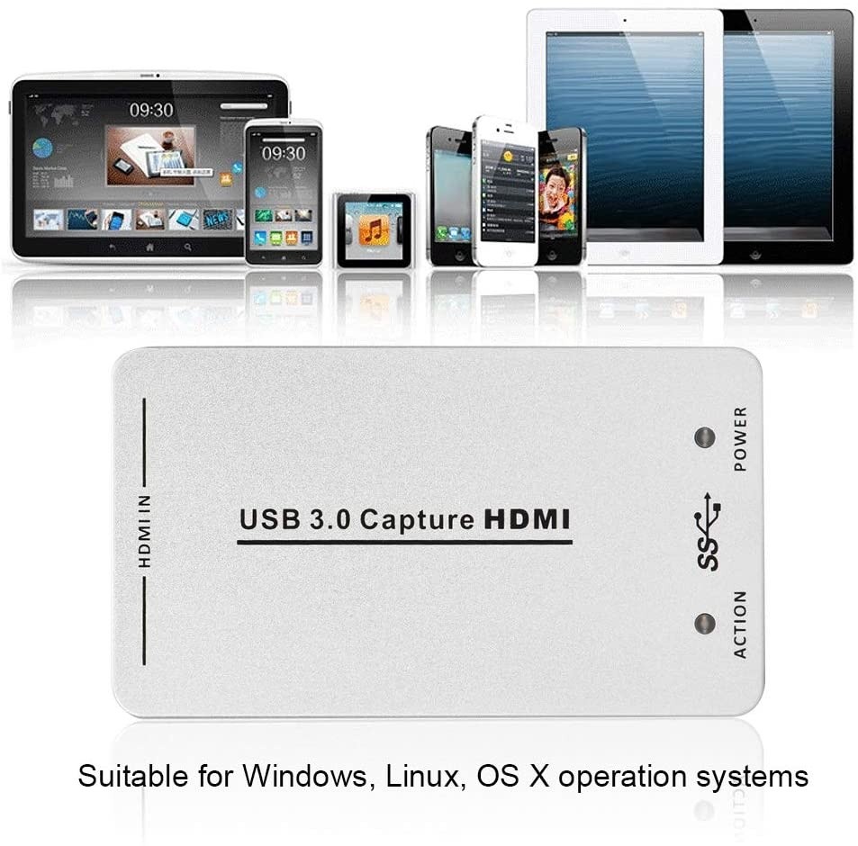 Hakeeta HDMI to USB 3.0 Video 1080HD Capture Card Adapter with HDMI High-Definition Audio and Video Signals Compatible with HDMI Audio Capture and 48KHz PCM Audio Output.