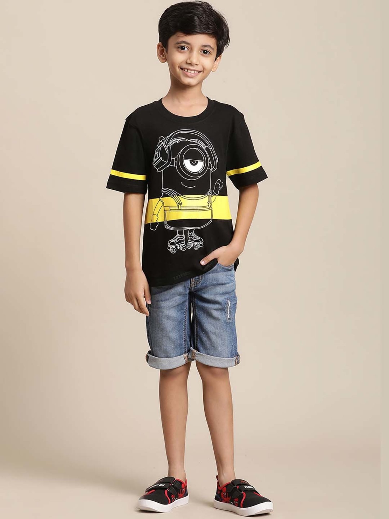 Kidsville Black & White Cotton Printed T-Shirt