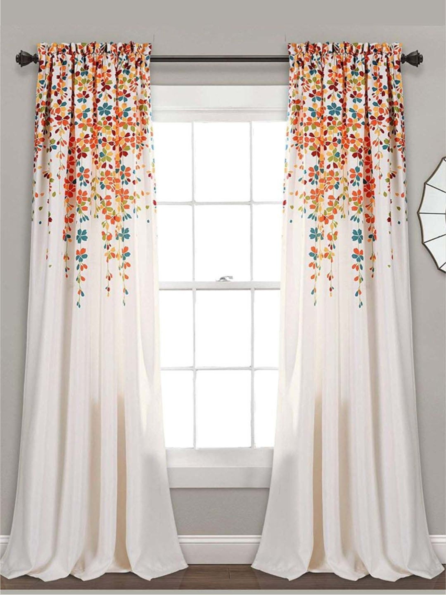 Urban Space Orange & White Polyester 7 Ft. Door Curtain With Stainless Steel Rings