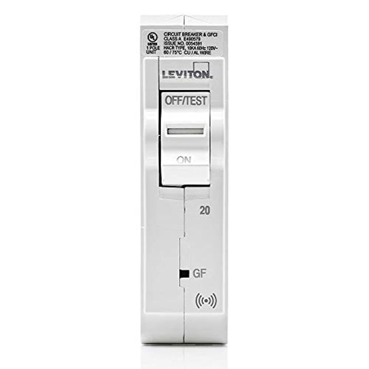 Leviton LB120-GS 20 Amp, 1-Pole Plug-on Smart GFCI Branch Circuit Breaker, 120 VAC, White