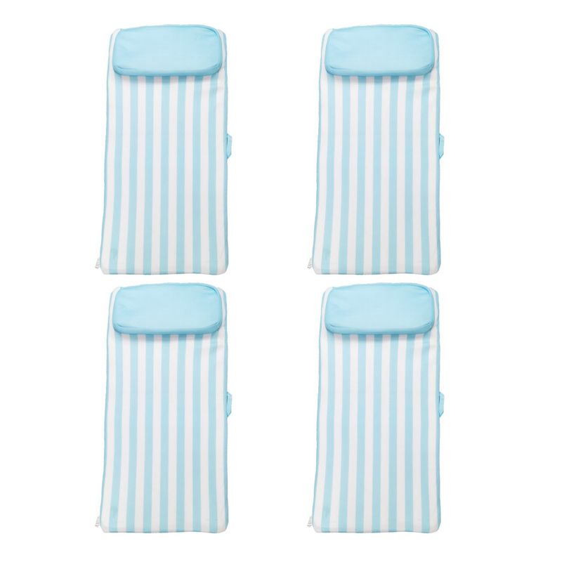 Magic Time International No Inflate Sun Bed Single Person Water Lounger Pool and Lake Float with Pillow Headrest & Removable Soft Mesh Cover (4 Pack)