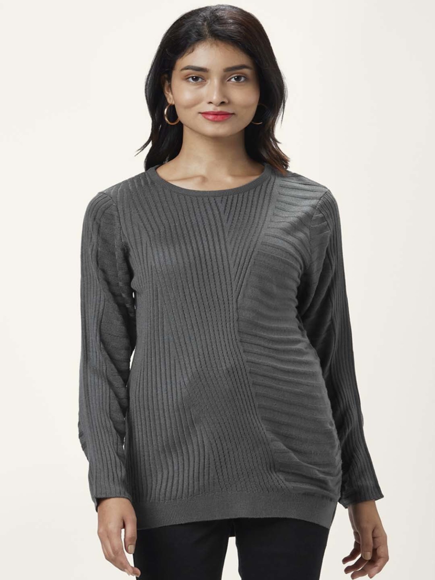 Honey by Pantaloons Grey Self Pattern Sweater