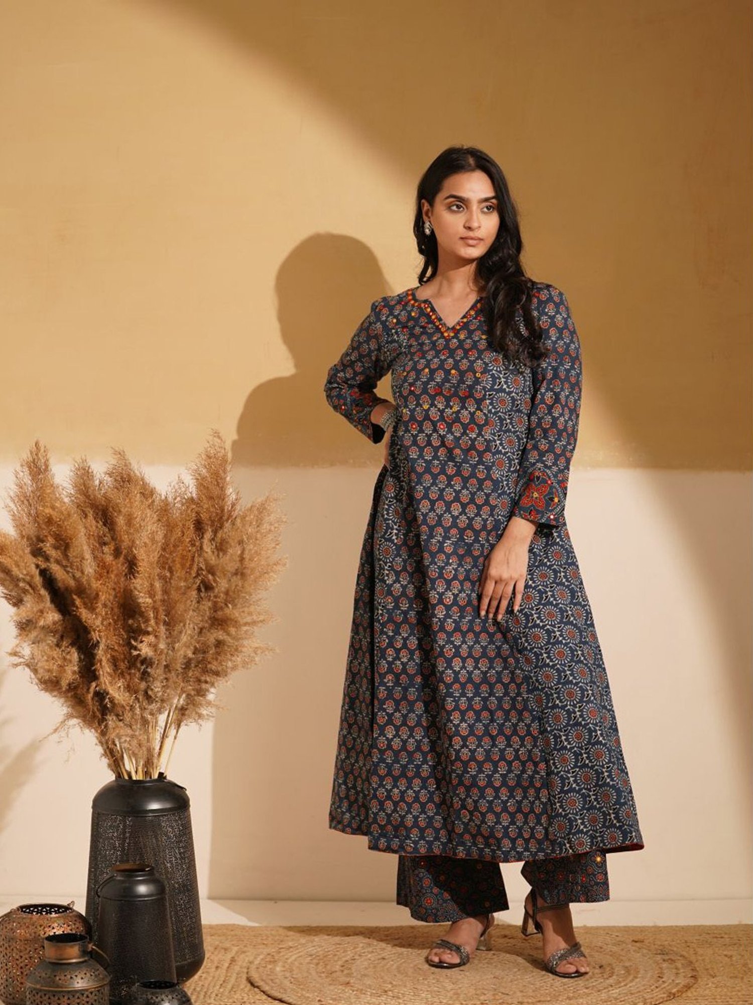 Love Chic Indigo Blue Cotton Ajrakh A-Line Kurta