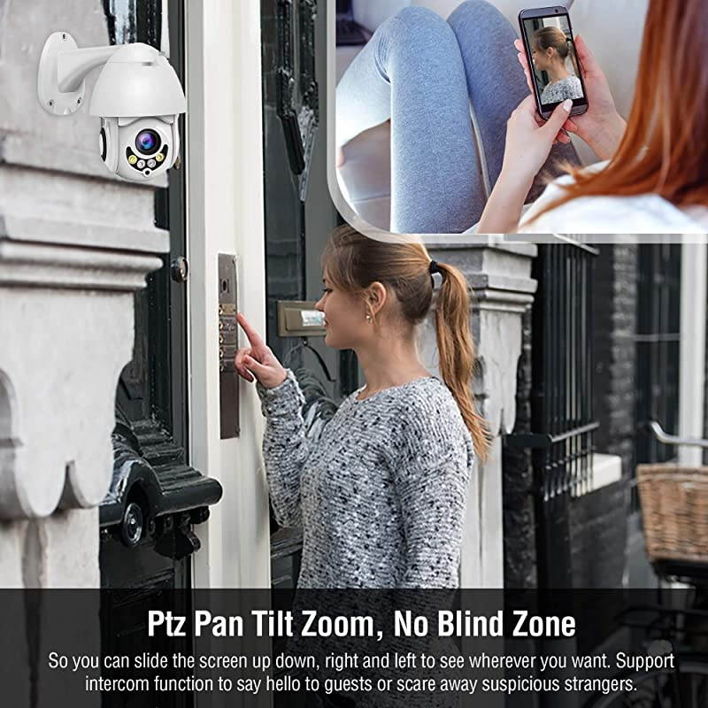 Upgraded Full HD 1080P Security Surveillance Cameras Outdoor Waterproof Wireless PTZ Camera with Night Vision IP WiFi Cam Surveillance Cam Audio Motion Activated White