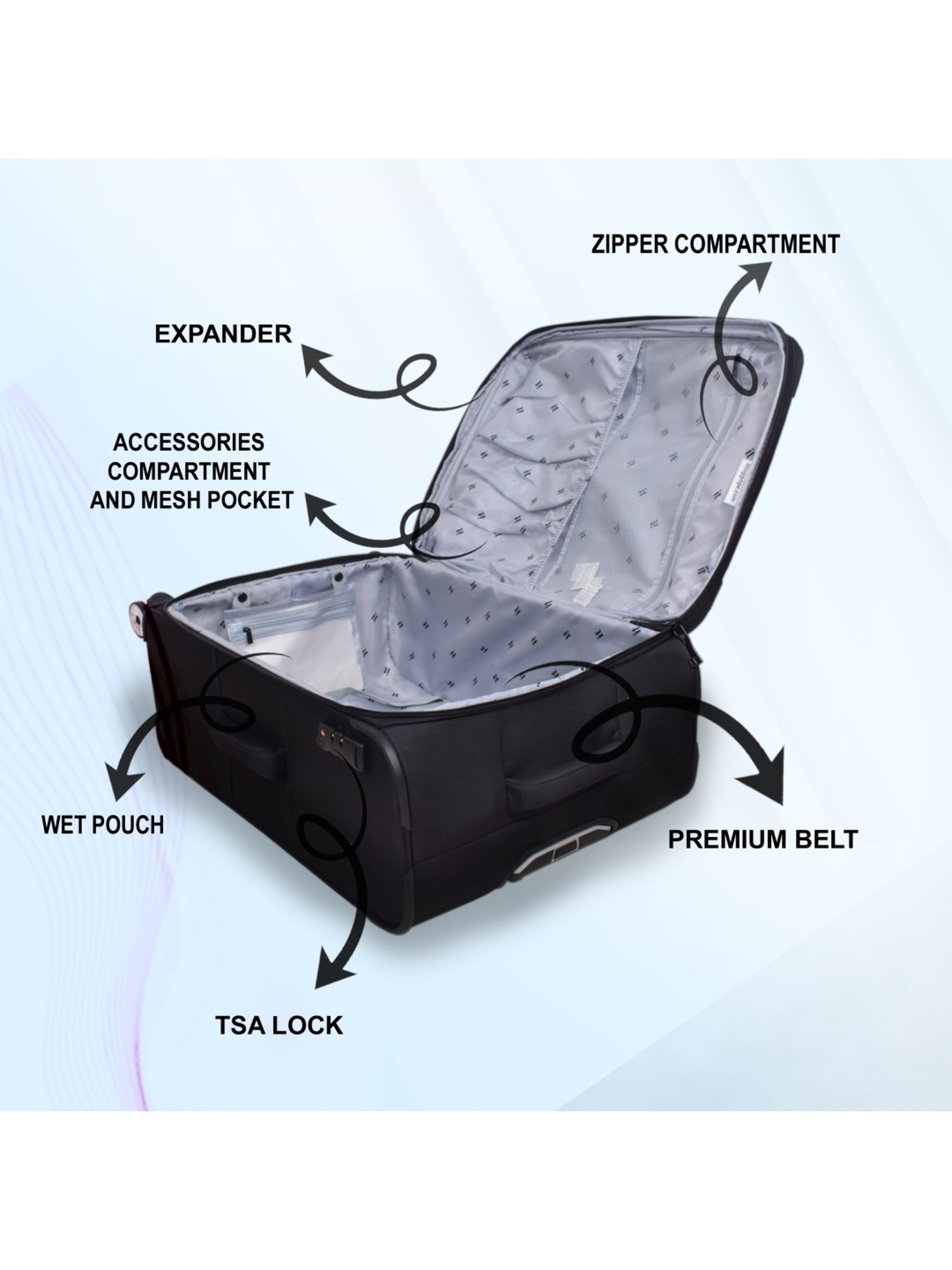 it luggage Reptilian Black 8 Wheels Large Soft Cabin Trolley Bag set of 3