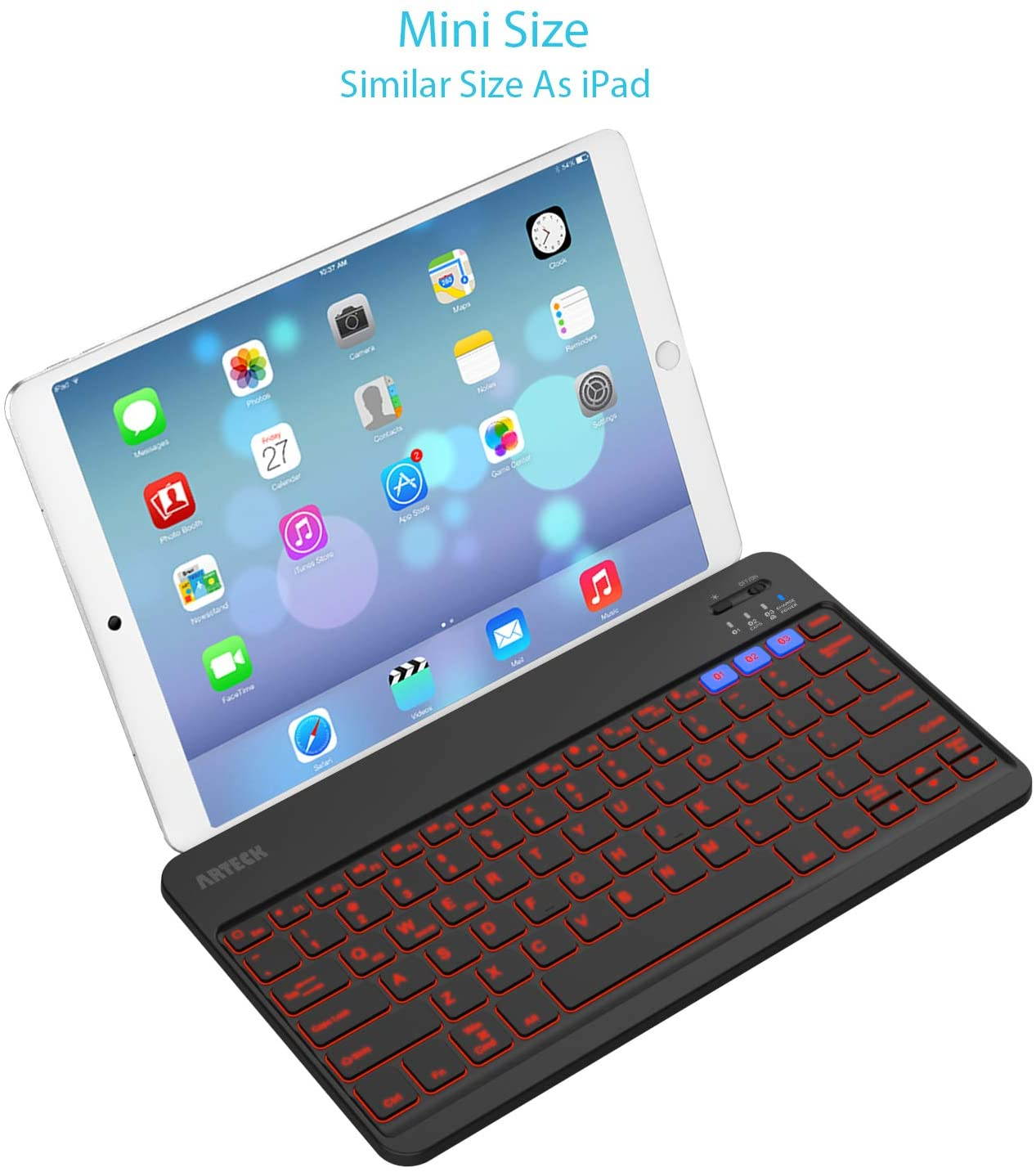 Universal Backlit 7-Colors & Adjustable Brightness Multi-Device Slim Portable Wireless Bluetooth 3.0 Keyboard for iOS, Android, Windows Tablet PC Smartphone Built in Rechargeable Battery