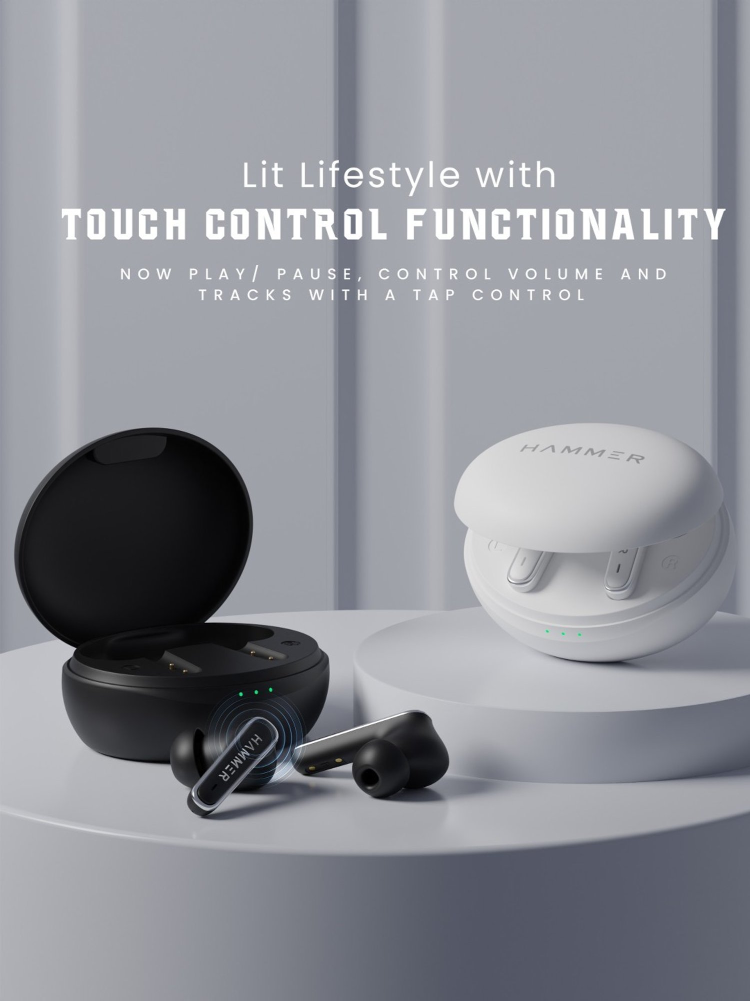 Hammer Airflow Lit in-Ear Earbuds with Upto 20H Playtime,Touch Controls (Black, True Wireless)