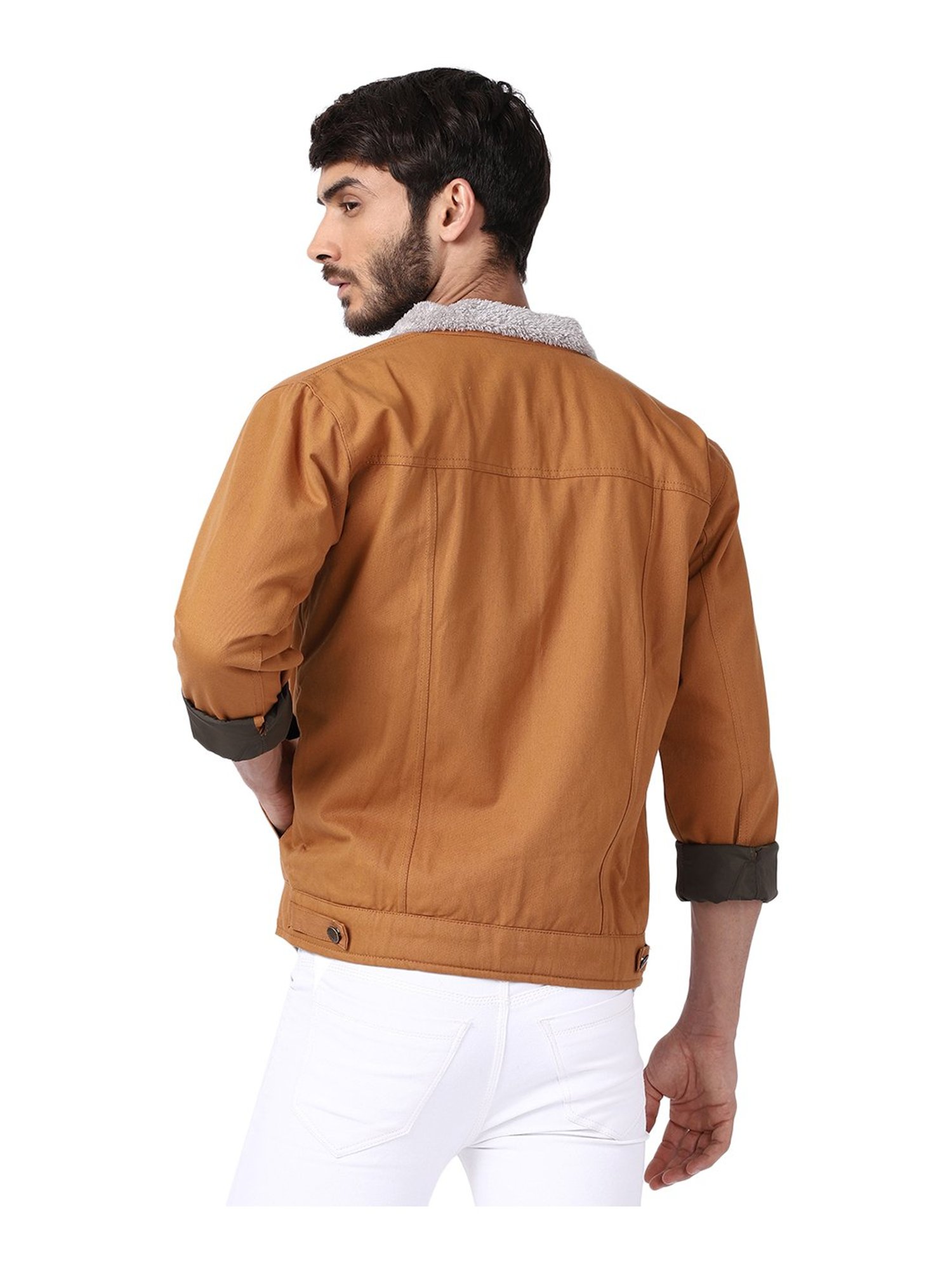 VOXATI Khaki Full Sleeves Shirt Collar Denim Jacket