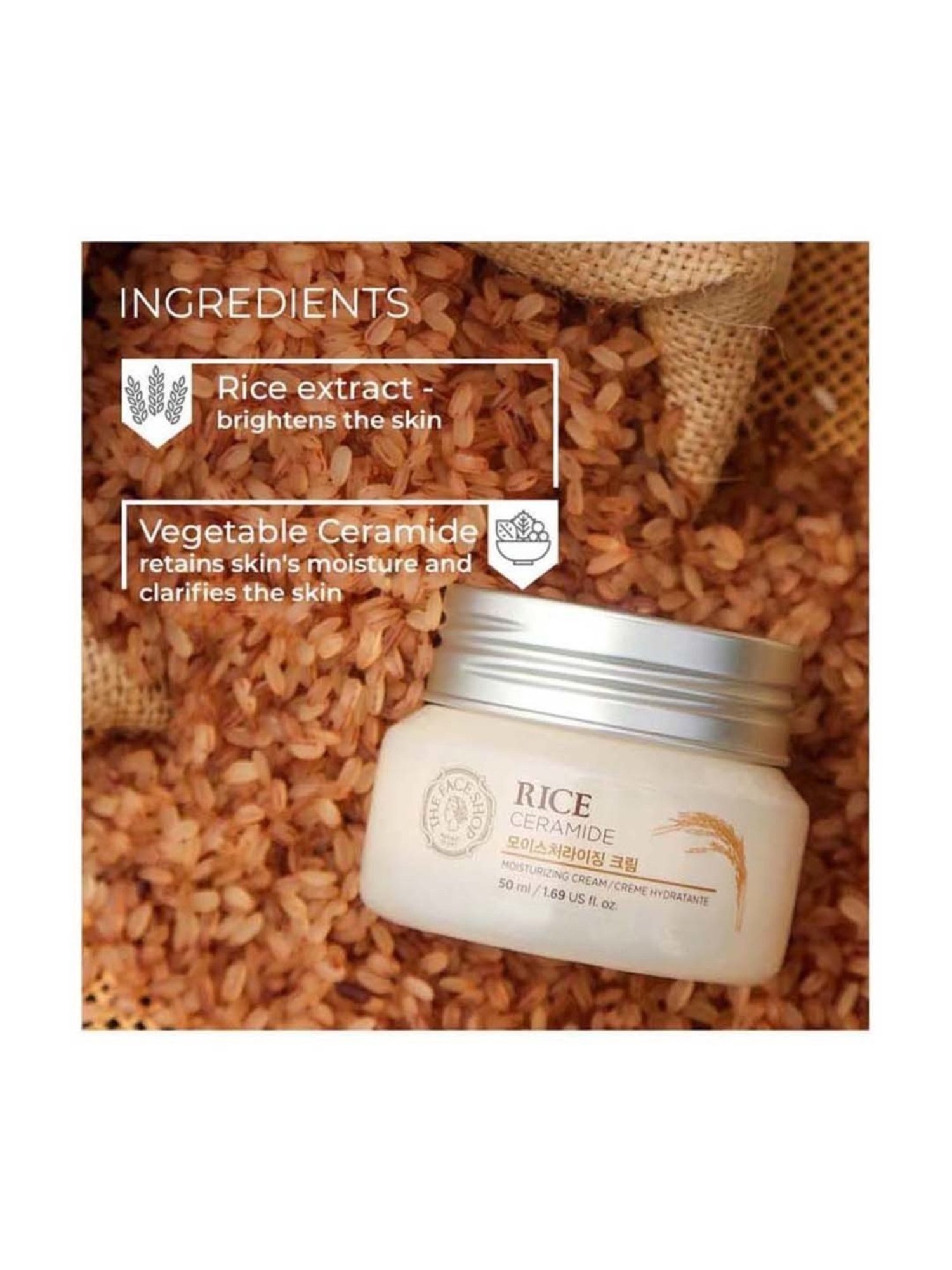 The Face Shop Rice & Ceramide Moisturizing Cream for Brightening & Strengthening - 50 ml