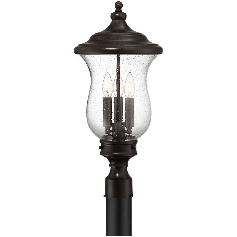 Franklin Iron Works Outdoor Post Light Fixture LED Dimmable Bronze 23" Clear Seedy Glass for Exterior Garden Yard Driveway