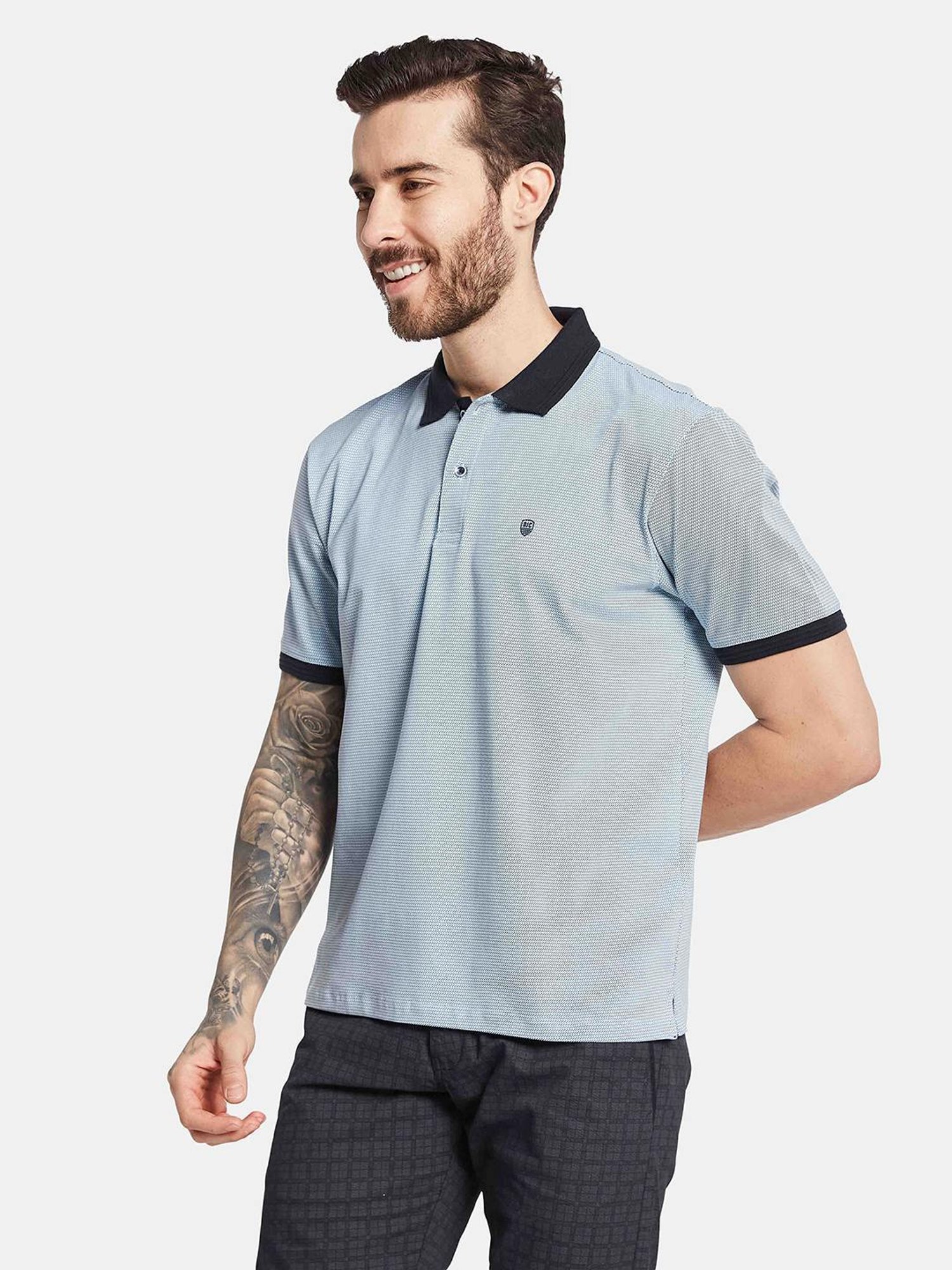Octave Sky Regular Fit Striped Polo T-Shirt