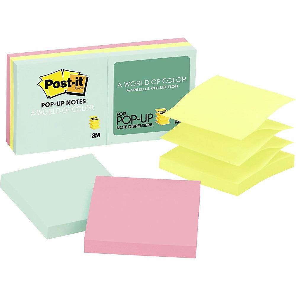 Post-it&reg; Pop-up Notes, 3" x 3", Marseille Color Collection, Pack Of 6 Pads