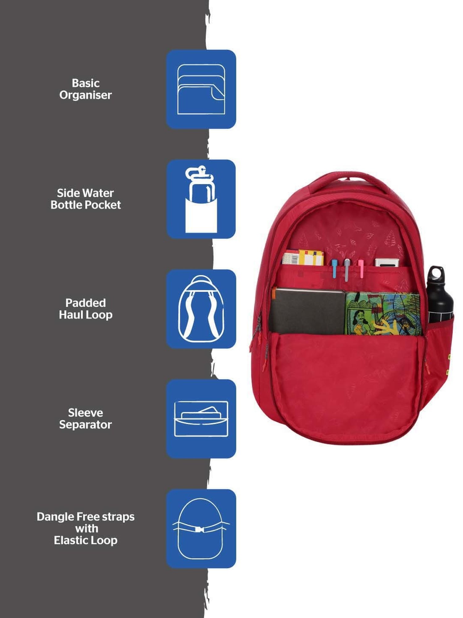 Wiki 27.5 Ltrs Red Medium Backpack
