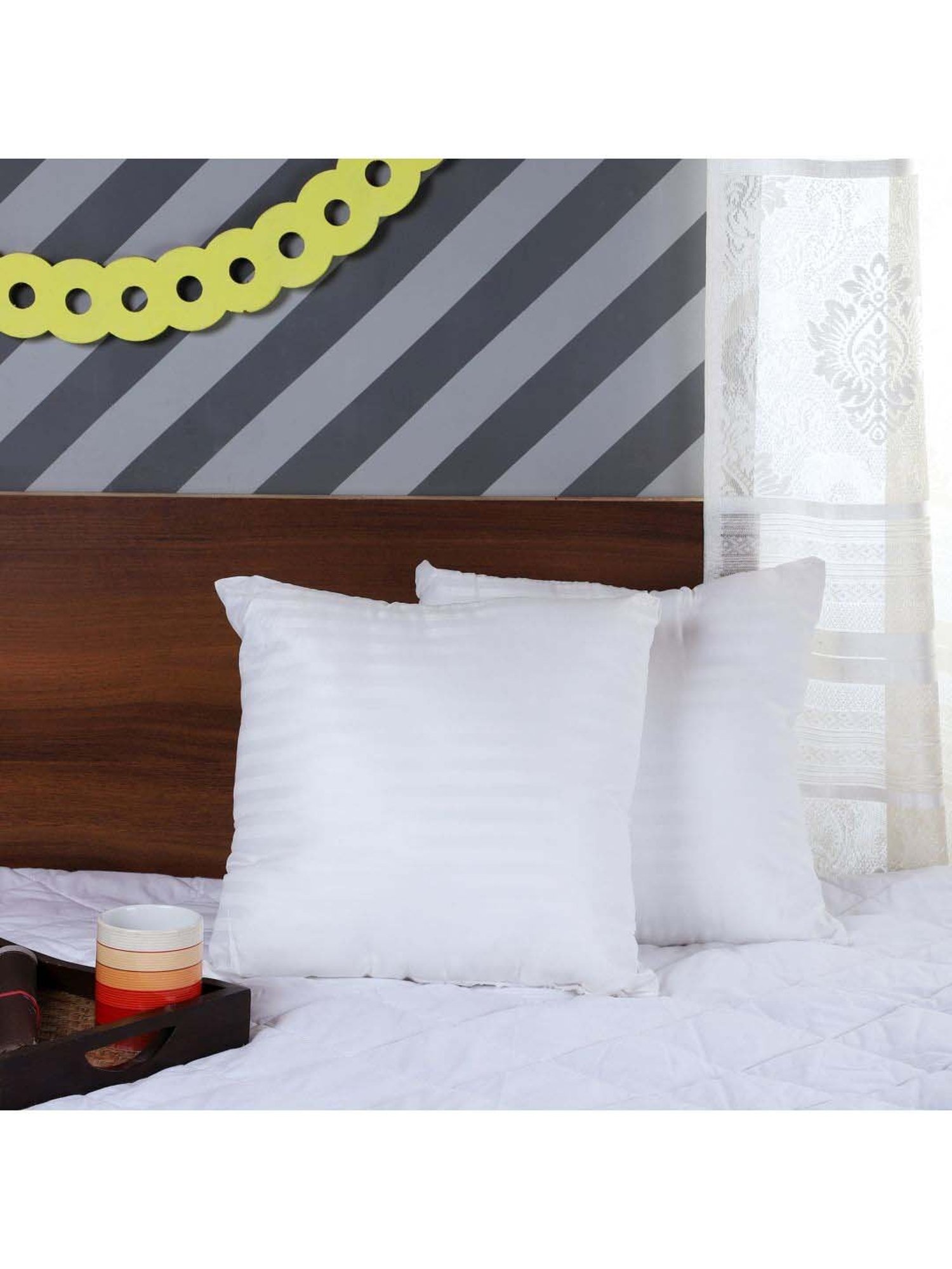 MFD HOME Furnishing White Microfibre Cushions - Set of 2