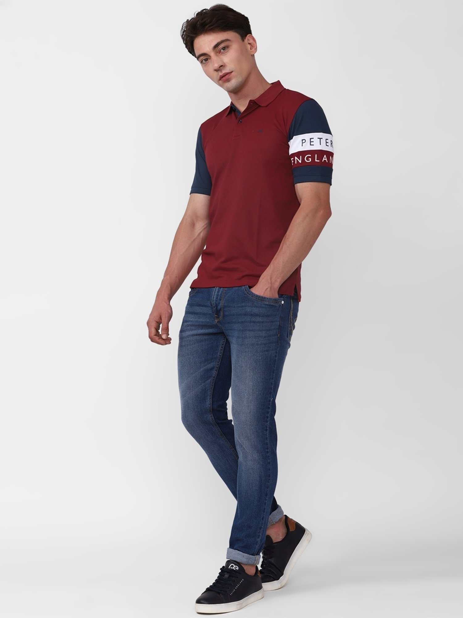 Peter England Maroon Regular Fit Printed Polo T-Shirt