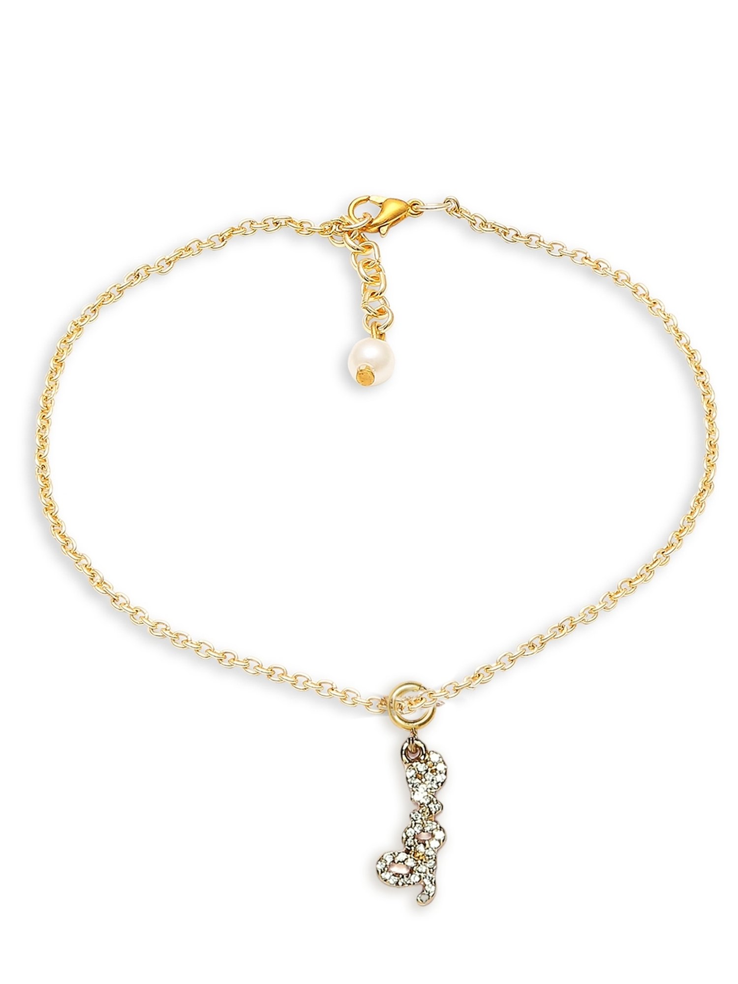 OOMPH Gold Tone Love & Heart Shape Charm Delicate Fashion Anklet Pack of 2