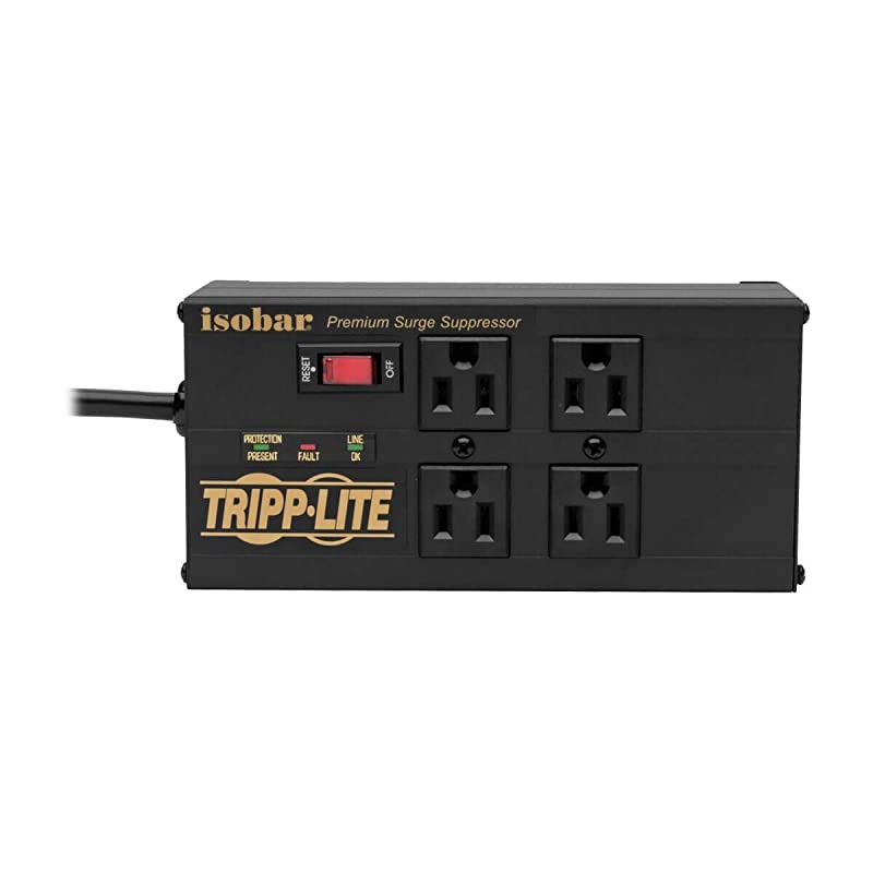 Isobar 4 Outlet Surge Protector Power Strip with 2 USB Charging Ports 8ft Long Cord RightAngle Plug Metal 3330 Joules Lifetime Limited Warranty $50K Insurance IBAR4ULTRAUSBBBlack