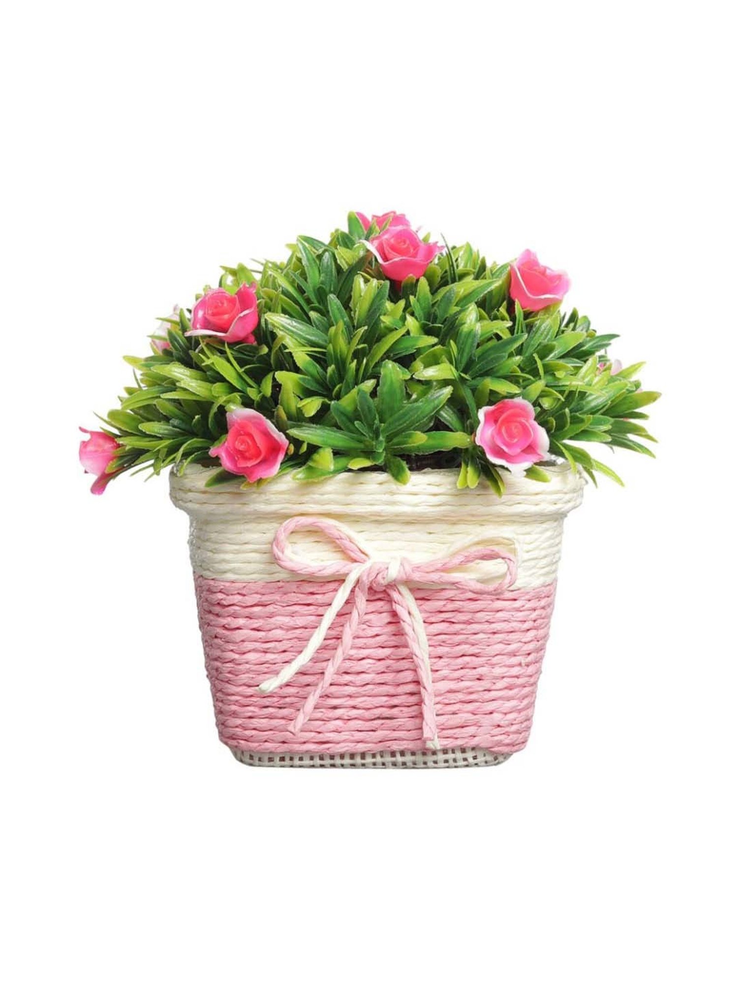 Foliyaj Multicolor Plastic Artificial Flower Plant With Pot - Set of 2