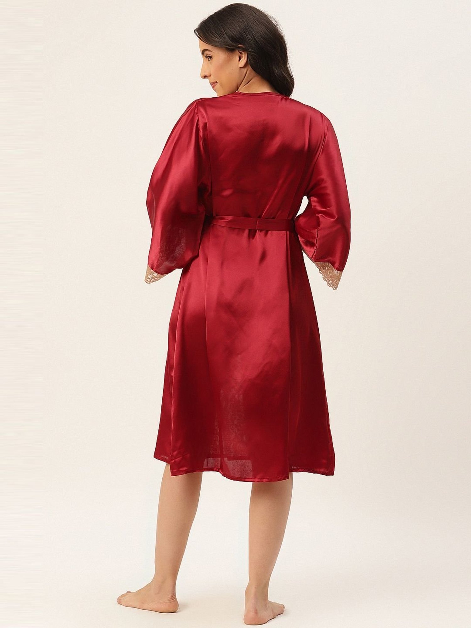 Ms.Lingies Maroon Lace Work Robe