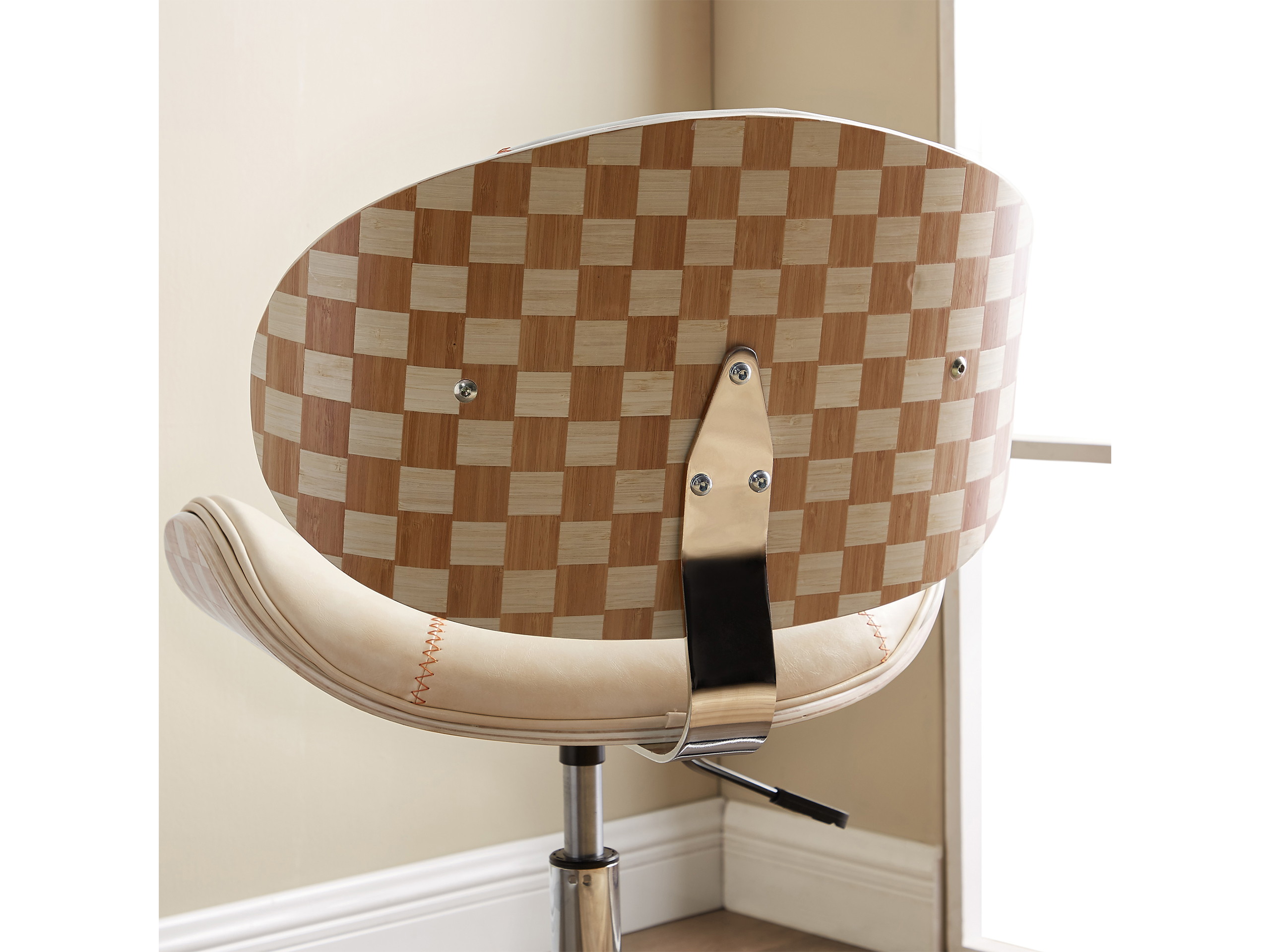 Art-Leon Faux Leather Upholstery Swivel Accent Home Office Desk Chair with 5 Casters and Unique Chess-Board Back Deco