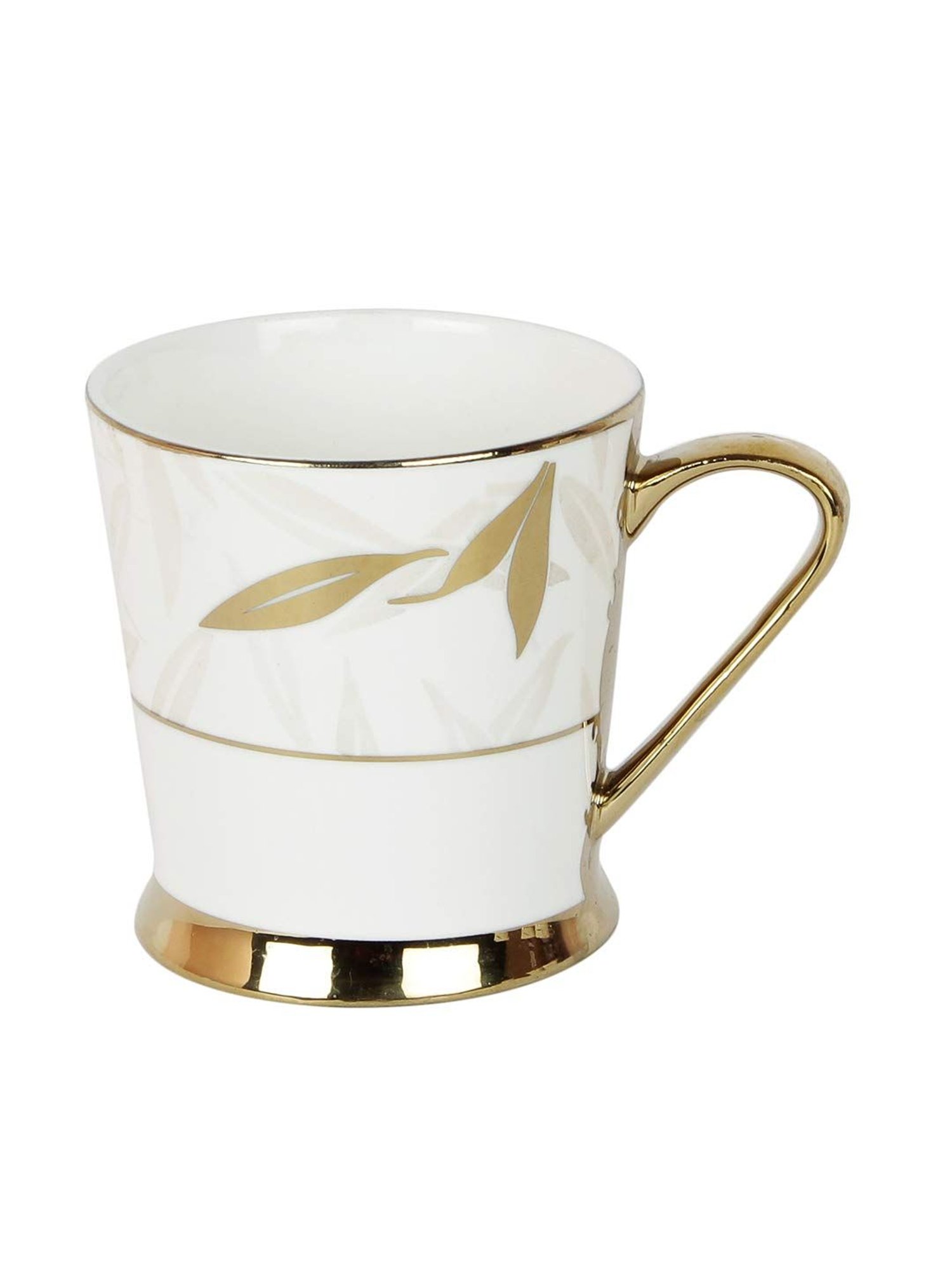 Femora Indian Ceramic White & Golden Tea Cups (200 ml) - Set of 6