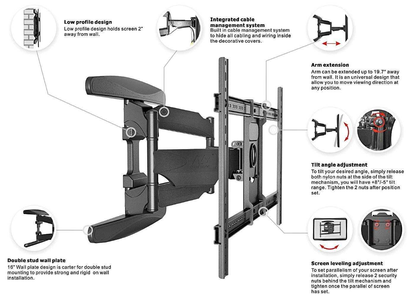 Full Motion Articulating Cantilever Wall Mount (P6) for TVs 40-70" and 100lbs