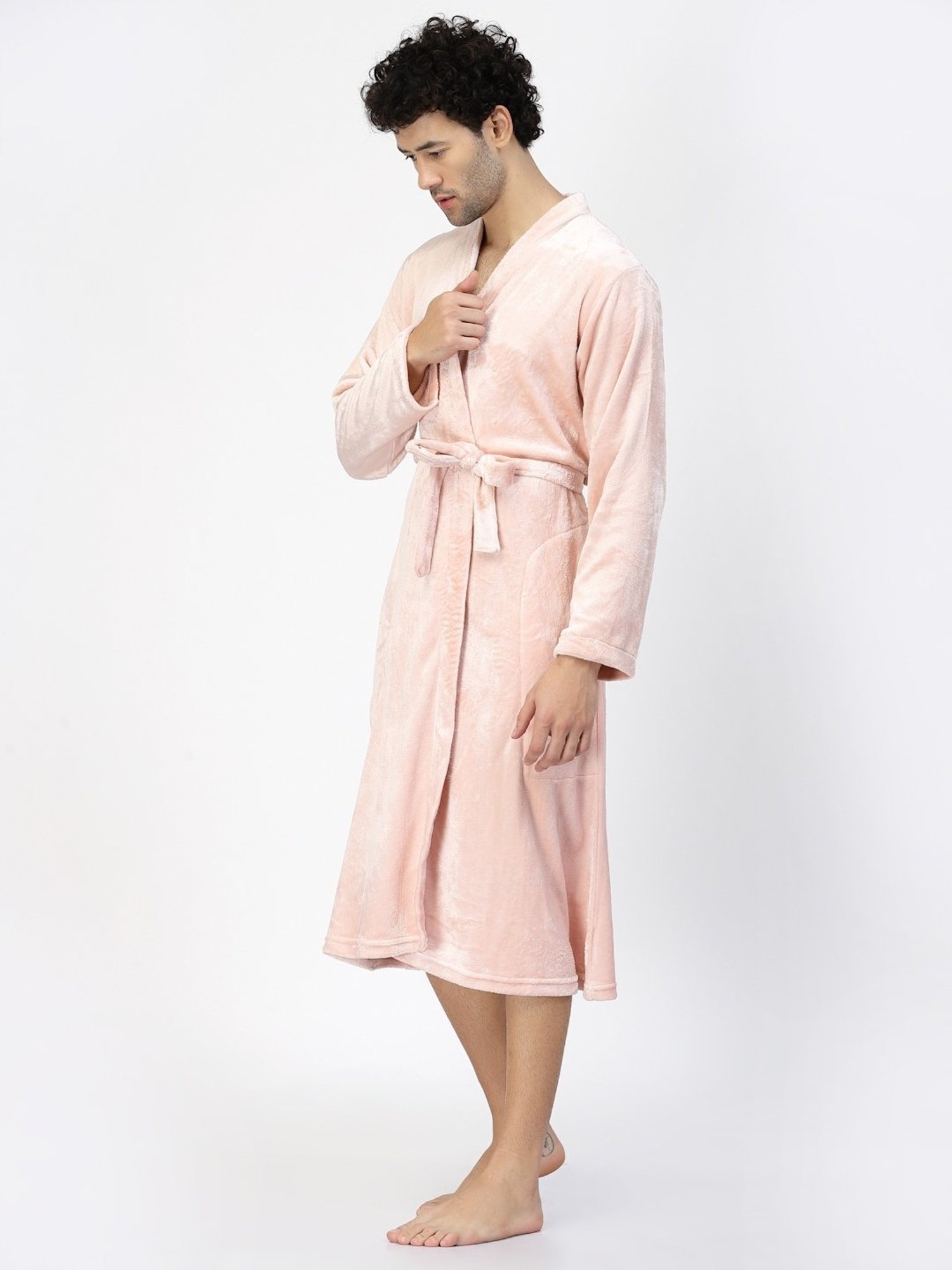 Klotthe Embellished Pink 210 GSM Cotton Bath Robe with Belt