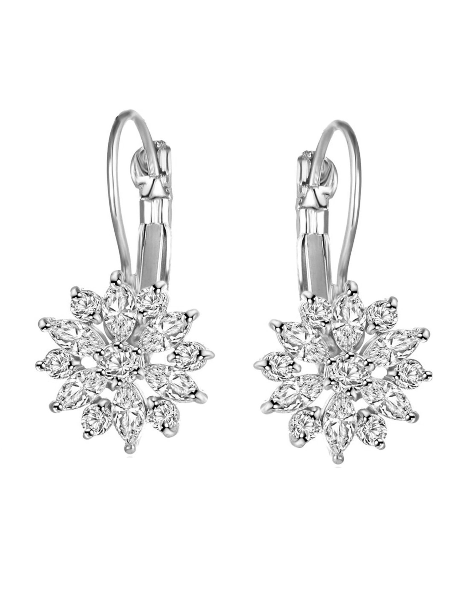 OOMPH Silver Tone Floral Cubic Zirconia Office-Wear Fashion Drop Earrings for Women