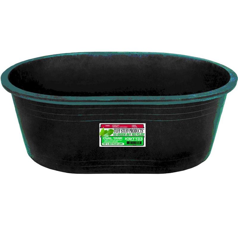 Tuff Stuff TS-KMT103 Heavy Duty 15 Gal Oval Multipurpose Water Feed Storage Tank Tub Container Made from Eco Friendly 100 Percent Recycled LDPE, Black